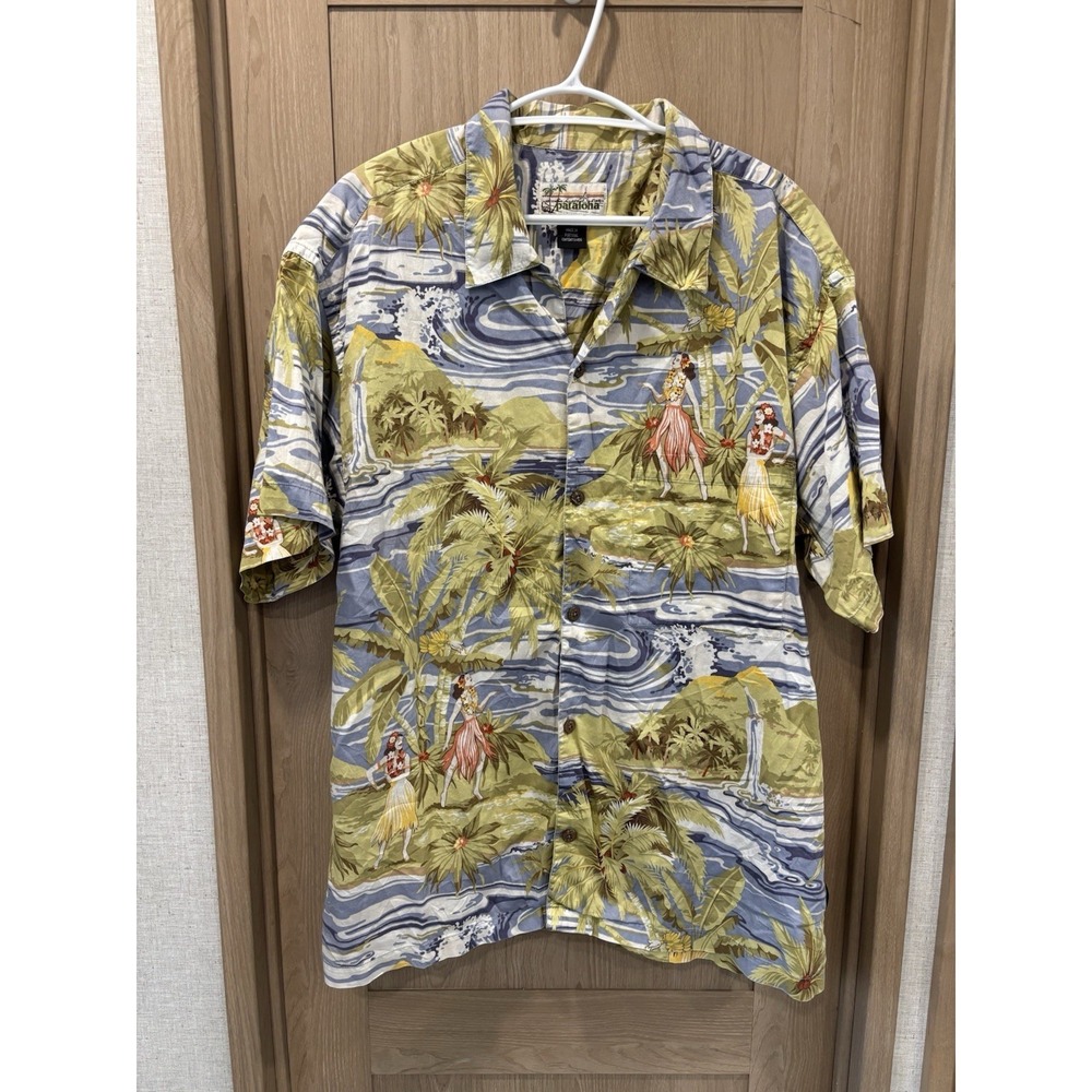 Pataloha Patagonia Hawaiian Girl Button Up T Shirt Size XL HTF Palm Tree VTG 90